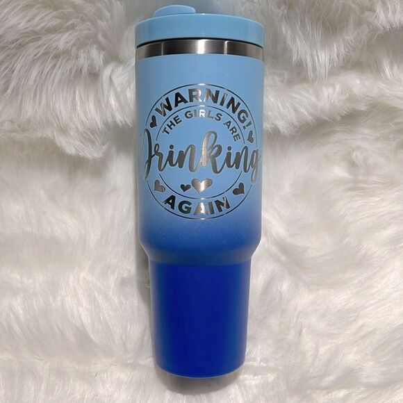 Warning the Girls are Driving AgainTumbler 40oz Ombré Blue with handle - Picture 1 of 6